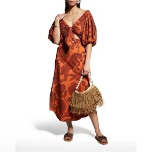 Johanna Ortiz Dramatic Sunset 3/4 Balloon Sleeve Midi Dress Size 10